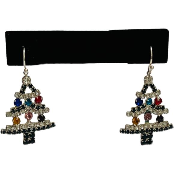 Christmas Tree Earrings Silver Gold Crystals Bundle Lot 3 Pairs Festive Holiday - Picture 6 of 11